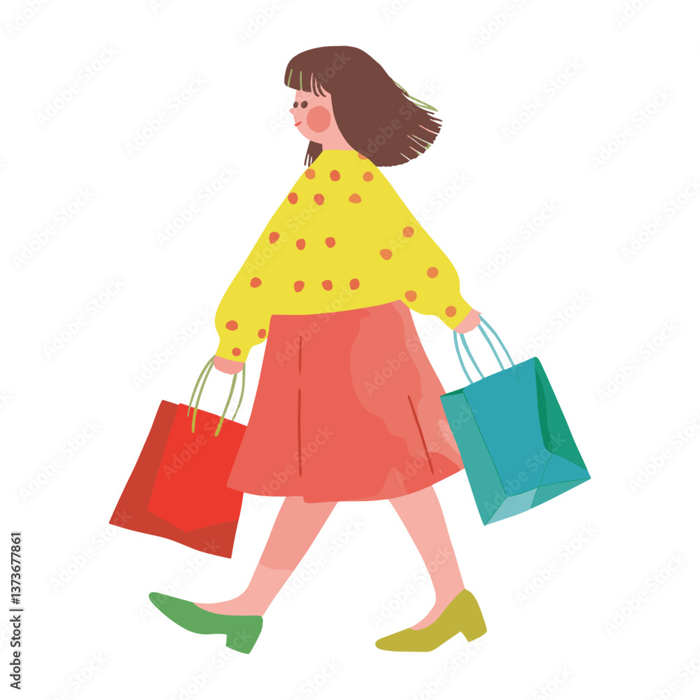 Girl Walking with shopping bags illustration walking design vector Girl Walking with shopping bags illustration walking design vector