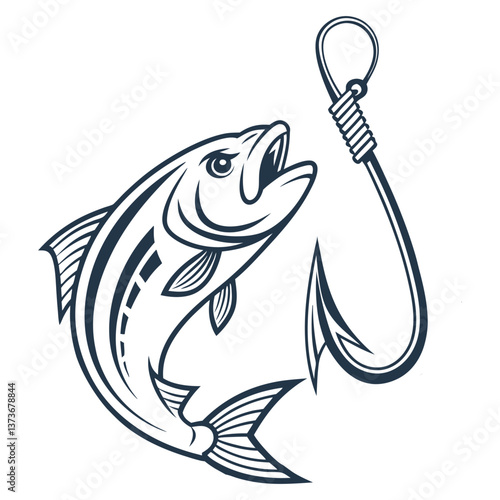 Fish Hook and Fish Icon Vector Design.
