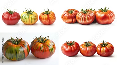 Colorful heirloom tomatoes isolated on white background.