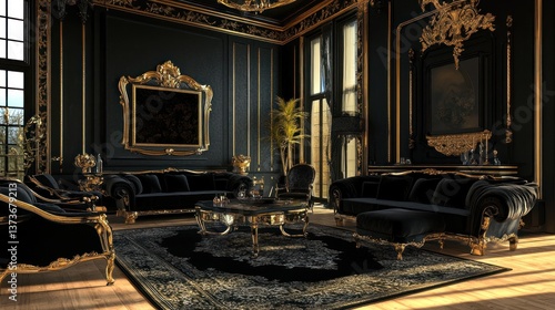 Opulent Black and Gold Living Room Interior Design
