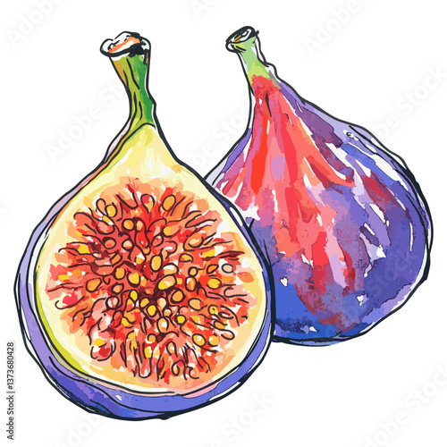 vectorFig fruit fig illustration watercolor