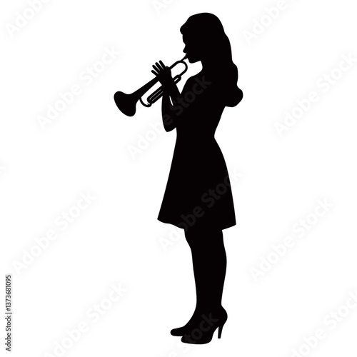 Woman play trumpet silhouette illustration instrument vector
