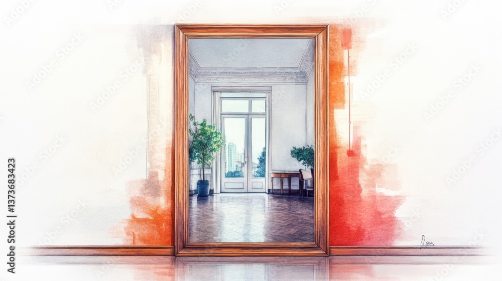 Vintage Deco Mirror in Historical Setting with Soft Lighting and Sepia Toned Aesthetic Chaos