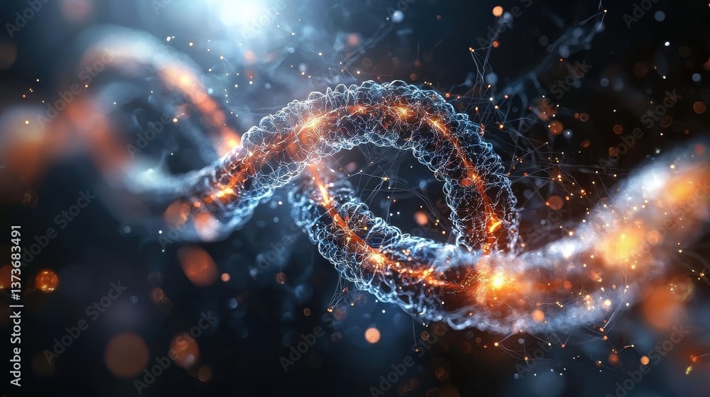 Obraz premium Artistic Microscopic Scene of Coiled Chromosomes with Abstract Lights and Patterns Captured in High Definition