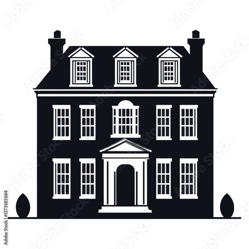 Colonial town house architecture silhouette building vector