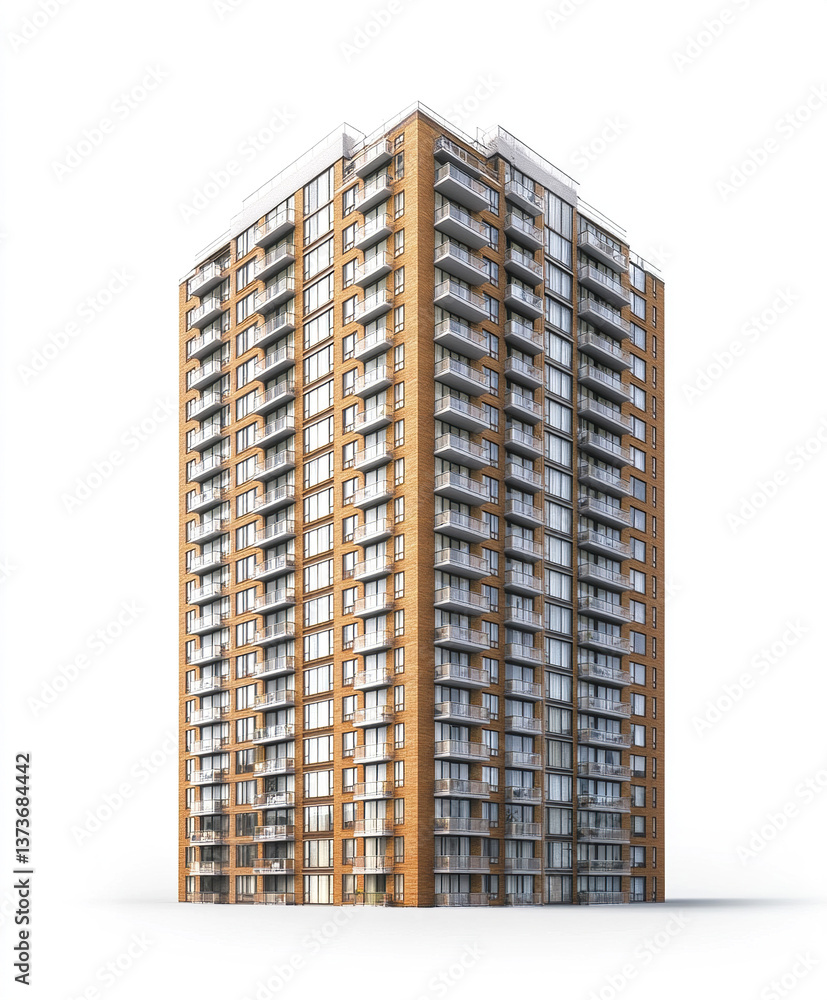 Fototapeta premium modern condominium building with numerous balconies on white background