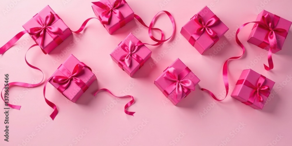 Obraz premium Pink Presents with Ribbons on Pink Background A Festive Celebration