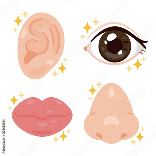 健康で元気な顔のパーツのイラストセット