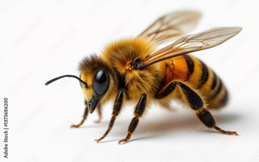 A detailed close-up of a bee showcasing its intricate features and furry body A detailed close-up of a bee showcasing its intricate features and furry body