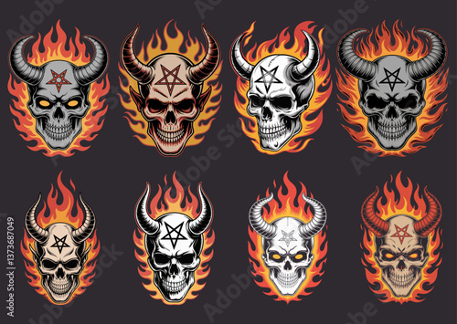 "Infernal Demon Skulls: Satanic Fire Collection"