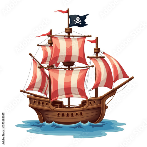 simple cartoon pirate ship adventure vector illustration transparent background isolated