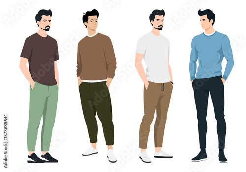 Men s Fashion Outfit Collection. A collection of stylish men dressed in various outfits, including casual, smart-casual, and streetwear styles.