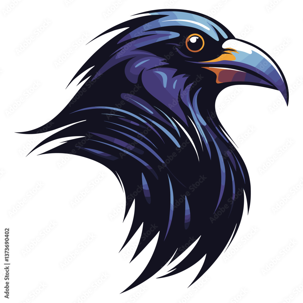 Obraz premium Raven retro logo illustration bird blackbird vector