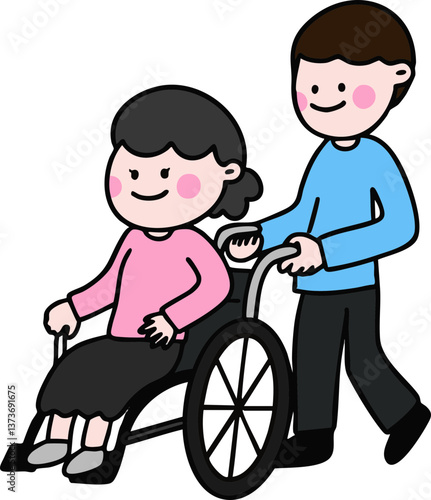 장애인의 날 휠체어 탄 사람 라인드로잉(Disabled People's Day people line drawing)