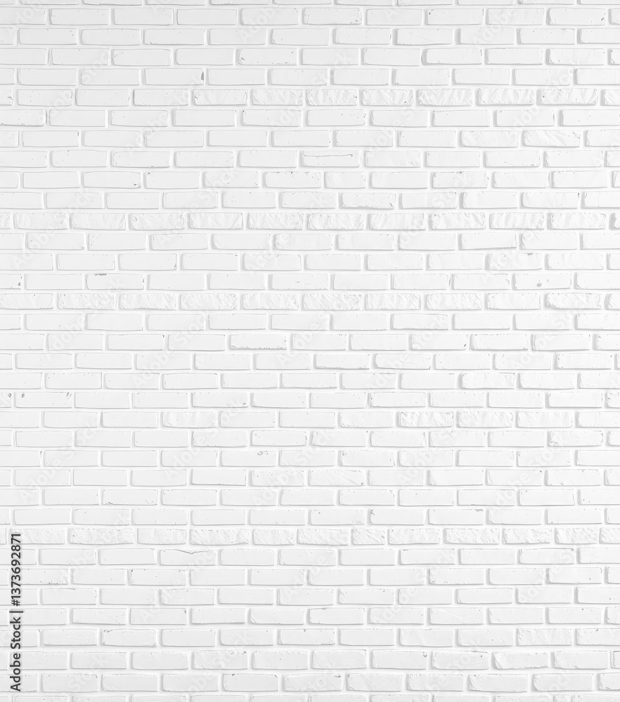 Clean, seamless panoramic view of a white brick wall texture, rough, image, bright