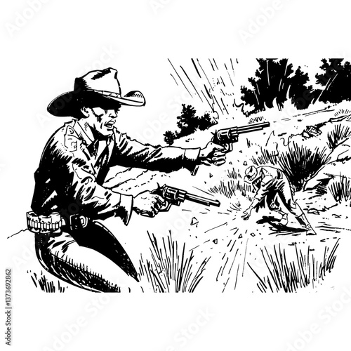 Cowboy shootout illustration vintage drawing vector