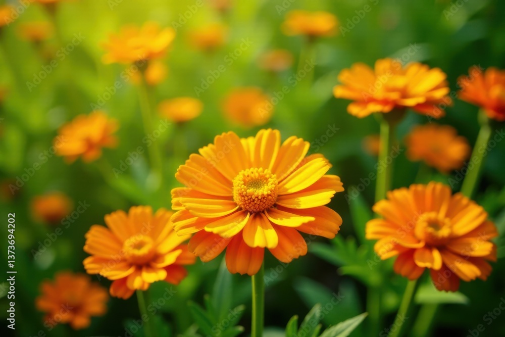 Vibrant orange blossoms in a lush green meadow bathed in sunlight, showcasing the delicate details of each flower and the beauty of nature's vibrant palette Vibrant orange blossoms in a lush green meadow bathed in sunlight, showcasing the delicate details of each flower and the beauty of nature's vibrant palette