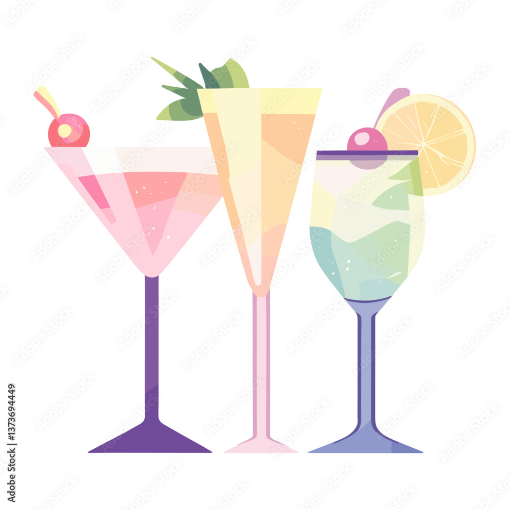 Flat illustration tall cocktails-glass beverages drinks refreshing vector