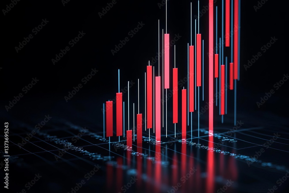 Obraz premium Dynamic stock market graph displaying fluctuating trends and price movements.