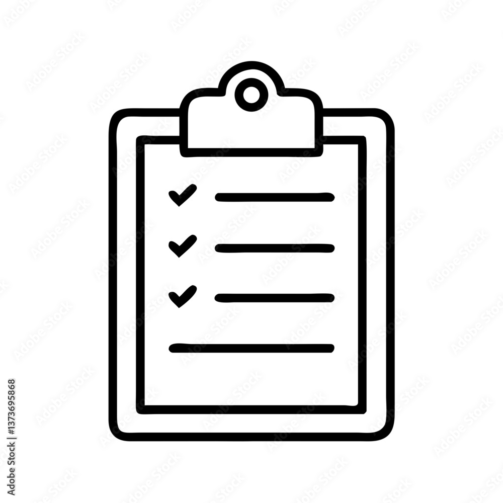 Clipboard icon with checklist in outline minimal style Clipboard icon with checklist in outline minimal style