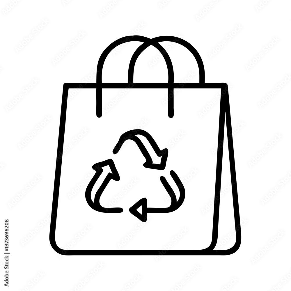 Shopping bag icon with recycling symbol in outline style Shopping bag icon with recycling symbol in outline style