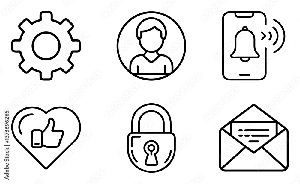 Mixed interface and user icons in outline style Mixed interface and user icons in outline style