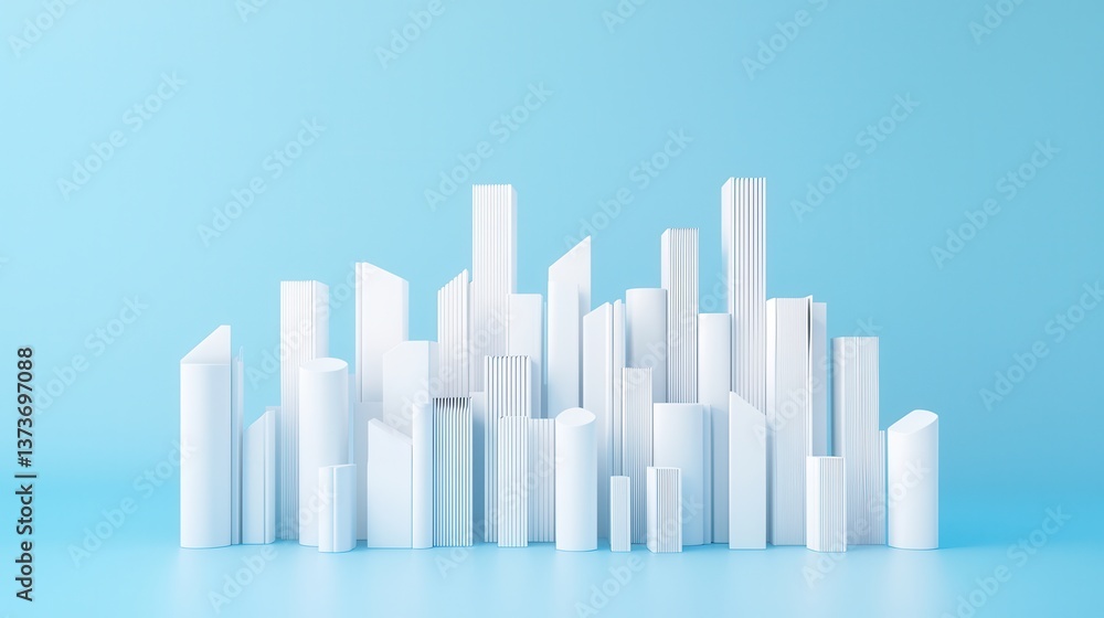 A minimalist arrangement of white geometric shapes resembling a city skyline against a light blue background. A minimalist arrangement of white geometric shapes resembling a city skyline against a light blue background.