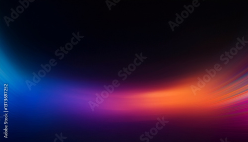 Defocused magenta orange blue ultraviolet radiance gradient soft texture on dark black abstract background. Neon blur glow. Color light overlay. Copy space