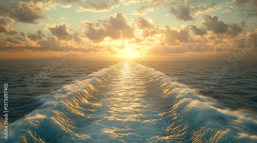 Ocean Sunset Wake Golden Hour Seascape