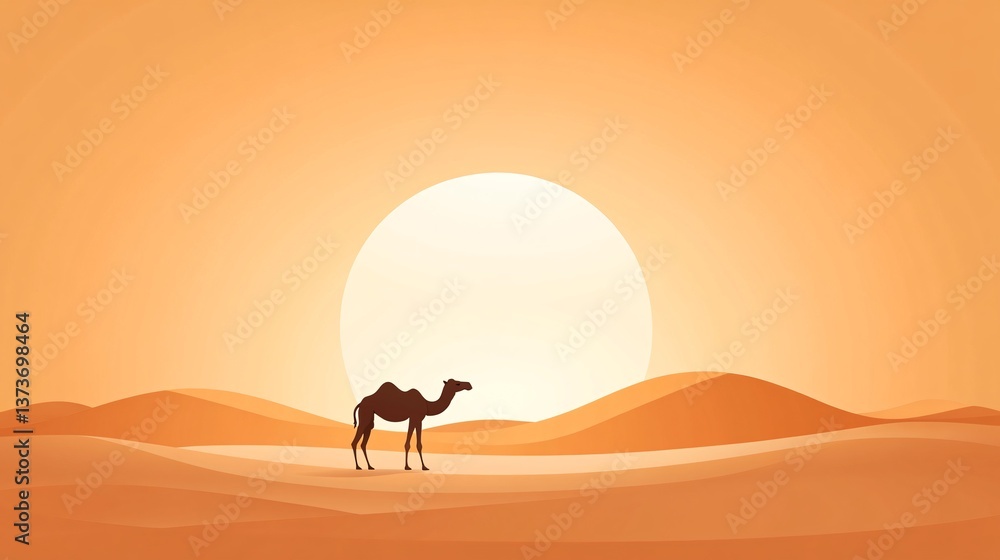 Fototapeta premium Silhouette of Camel Against Sunset in Desert Landscape