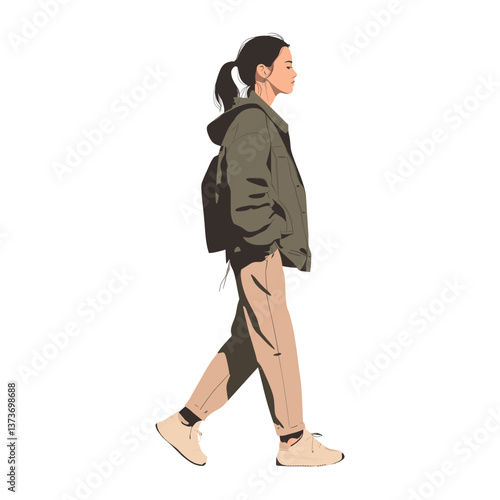 A woman wearing jacket walking illustration clothing vector