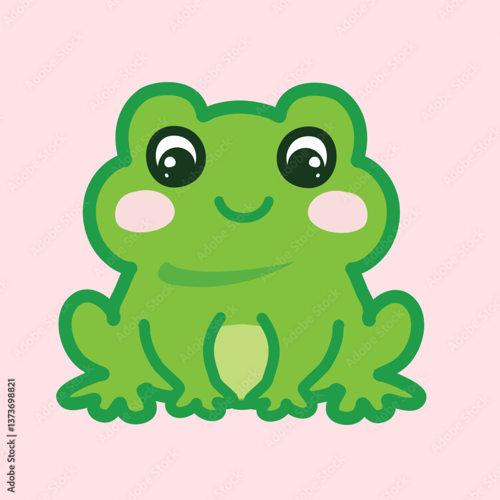 Charming green frog illustration with rosy cheeks and cheerful expression on soft pink background ideal for playful designs and childrens art cartoon doodle adorable vector concept Charming green frog illustration with rosy cheeks and cheerful expression on soft pink background ideal for playful designs and childrens art cartoon doodle adorable vector concept