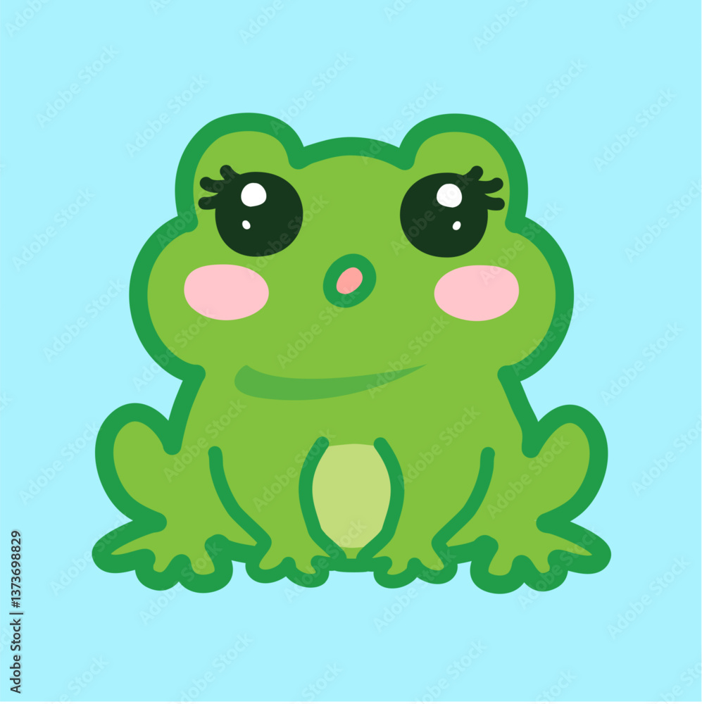 Adorable cartoon frog with blushing cheeks and big eyes on blue background. Perfect for children s designs and playful projects. Cartoon, doodle, adorable, vector concept. Adorable cartoon frog with blushing cheeks and big eyes on blue background. Perfect for children s designs and playful projects. Cartoon, doodle, adorable, vector concept.