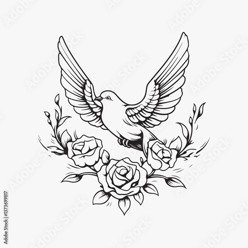 Dove flat old school illustration vector.