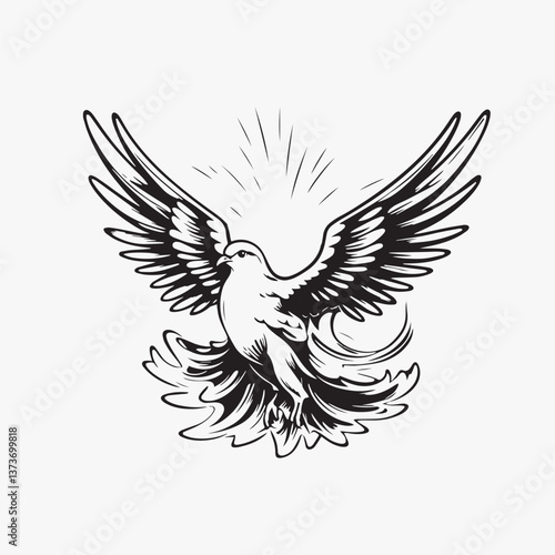 Dove flat old school illustration vector.