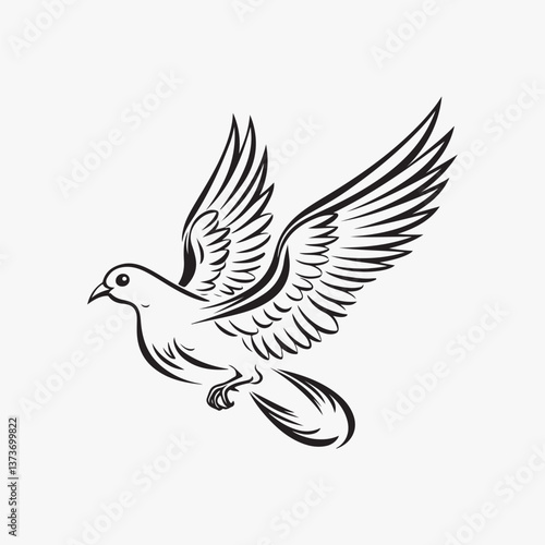 Dove flat old school illustration vector.