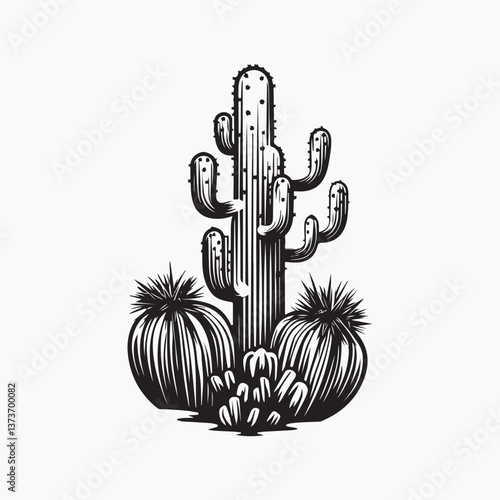 Black and white illustration of a cactus.