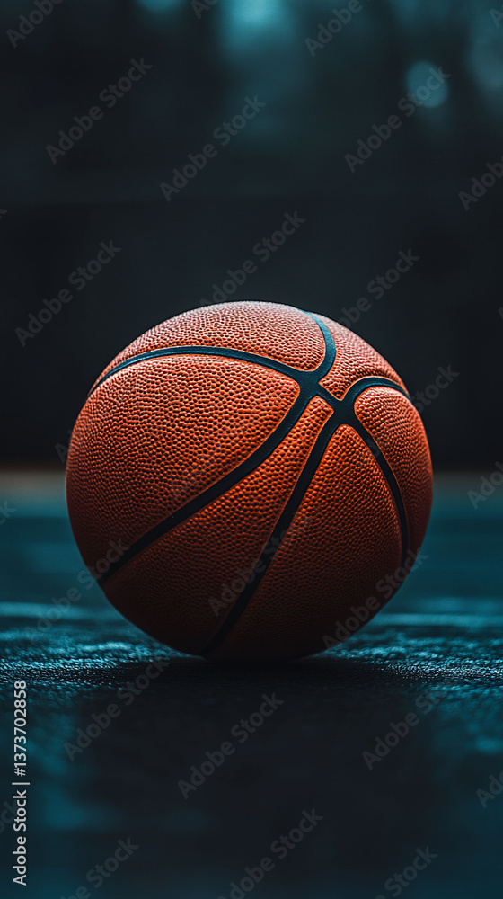 Obraz premium Orange Basketball on Dark Court