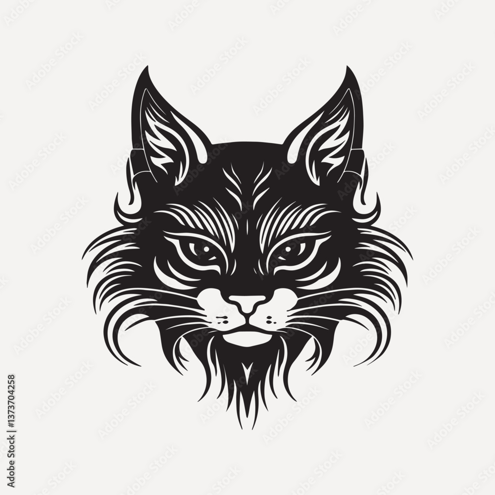 Obraz premium Cat flat old school illustration vector.
