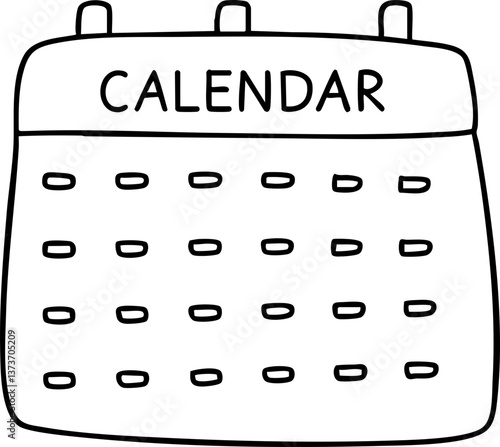 Simple illustration of a calendar with the word "CALENDAR" at the top and blank date boxes for scheduling events.