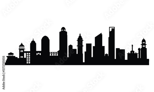 Mumbai City Skyline Silhouette, Vector, Icon, Logo, White Background.