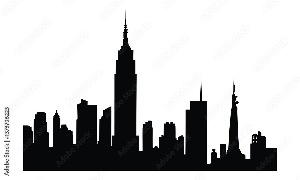 Obraz premium New York City Skyline Silhouette, Vector, Icon, Logo, White Background.