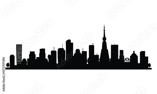 Tokyo City Skyline Silhouette, Vector, Icon, Logo, White Background.