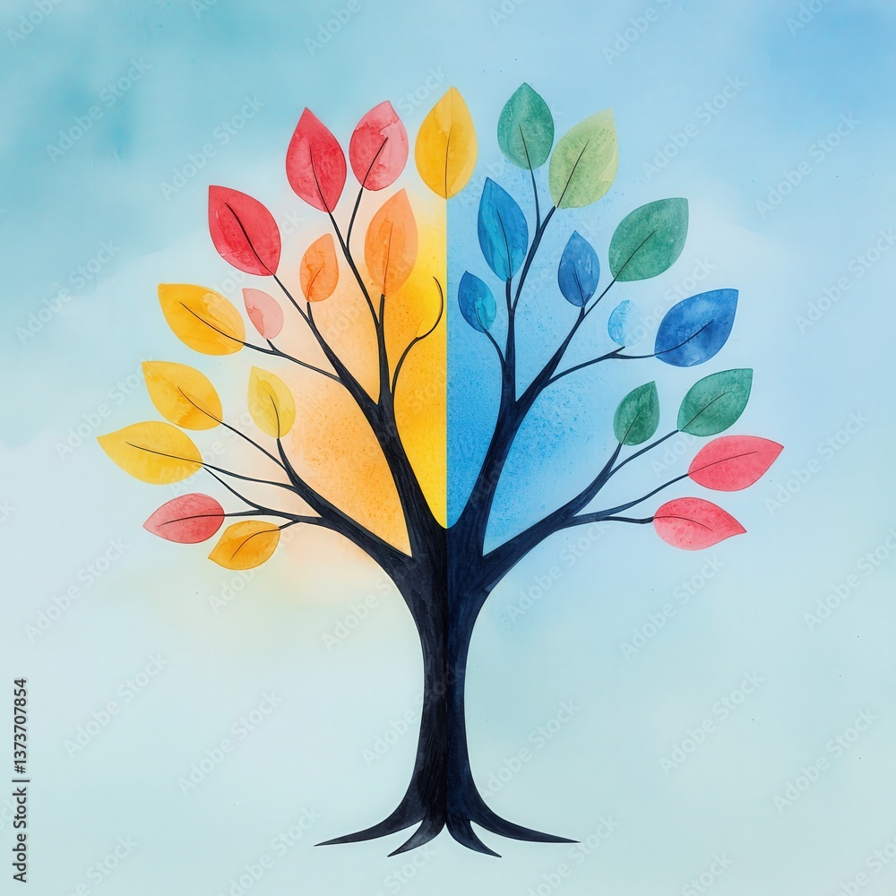 Fototapeta premium A watercolor Tree of Life painting as a wedding guestbook for loved ones to sign,Tree of Life Wedding Themes