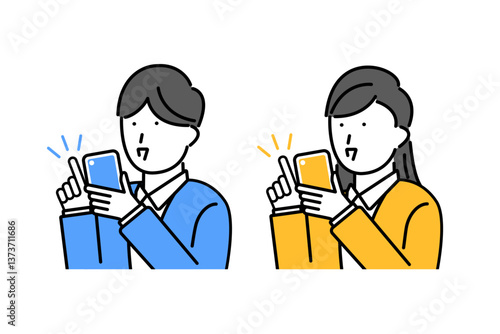 スマホを使う男性と女性のイメージイラスト