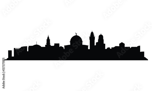 Jerusalem City Skyline Silhouette, Vector, Icon, Logo, White Background.