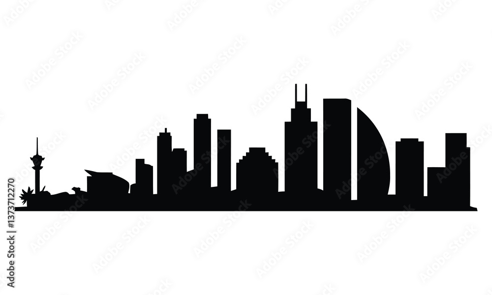 Manama City Skyline Silhouette, Vector, Icon, Logo, White Background. Manama City Skyline Silhouette, Vector, Icon, Logo, White Background.