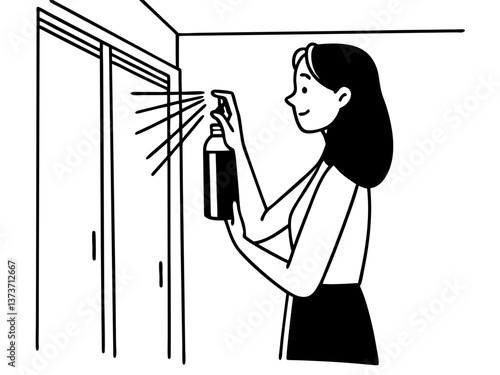 Woman spraying cleaner in a modern indoor setting  