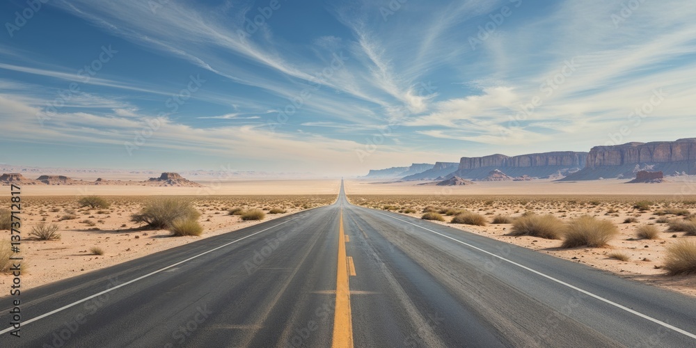 Fototapeta premium High Resolution Image of Horizontal View of a Desert Road Leading to the Horizon.
