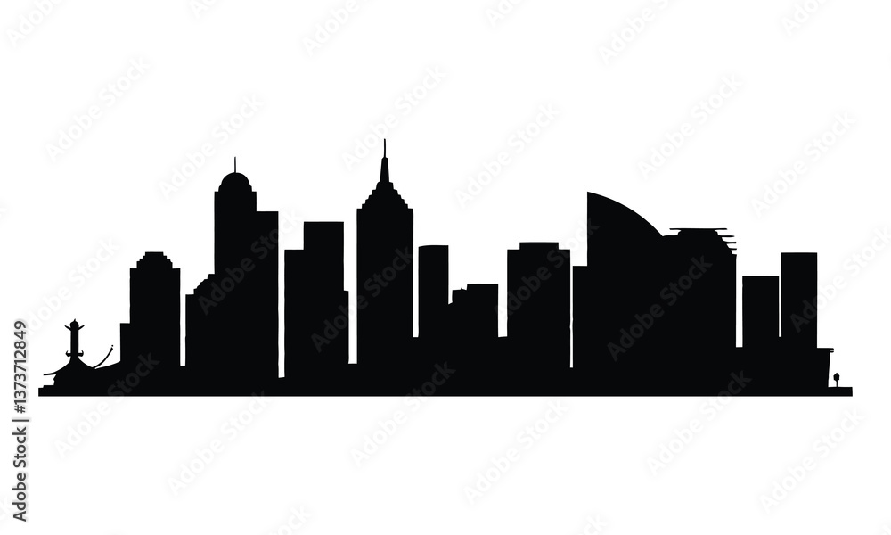 Fototapeta premium Sharjah City Skyline Silhouette, Vector, Icon, Logo, White Background.